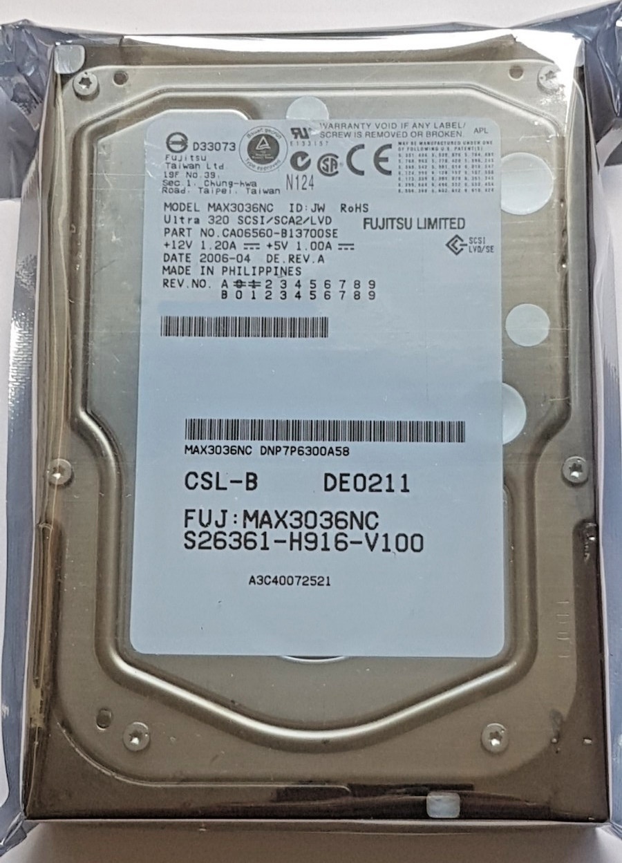 36GB Fujitsu MAX3036NC 15K Ultra320 SCSI 80pin SCA2 LVD 8MB 3.5" Hard Drive New