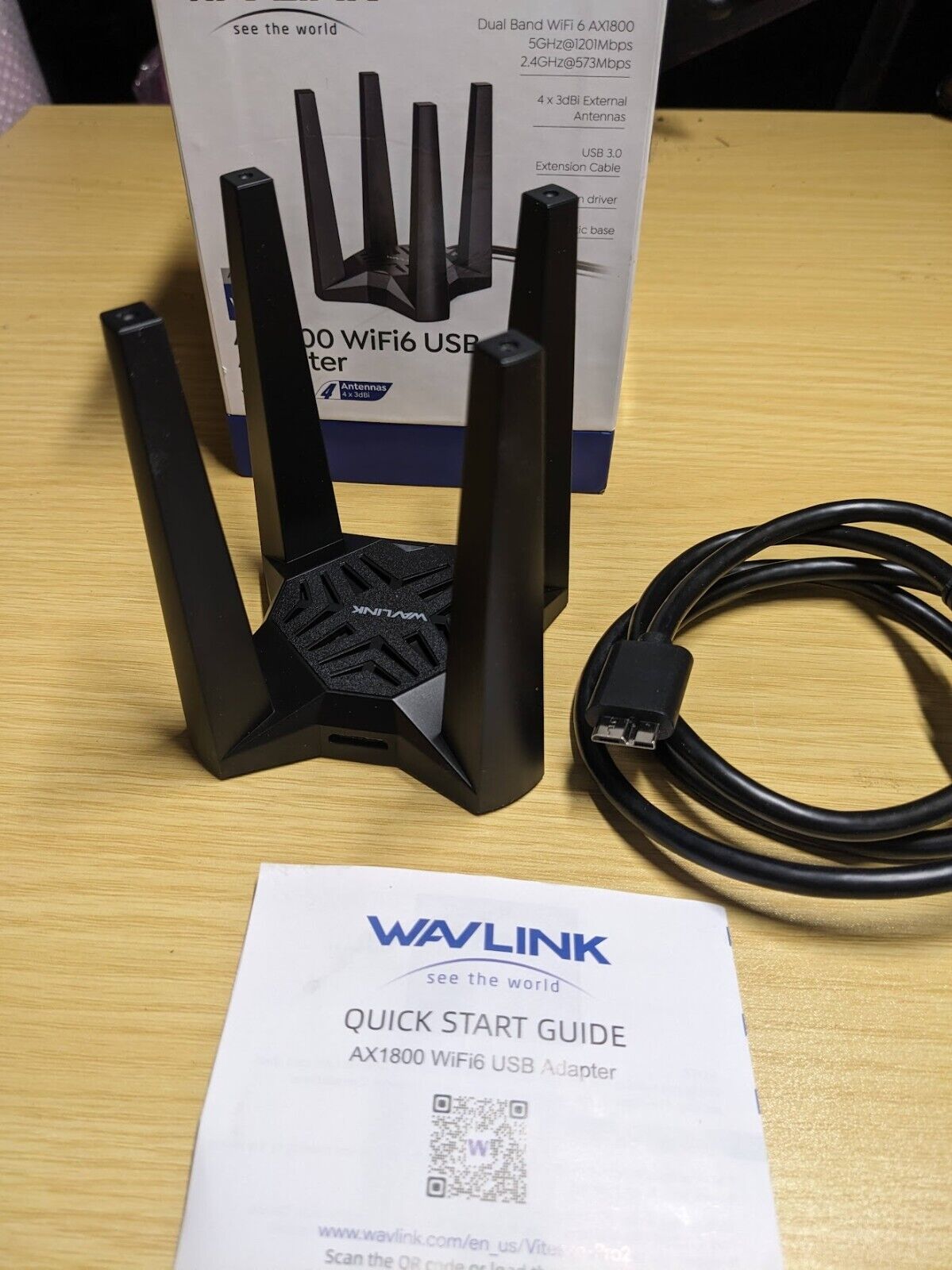 WAVLINK AX1800 802.11AX WiFi 6 USB Adapter for Desktop PC w/ 4 High Gain Antenna