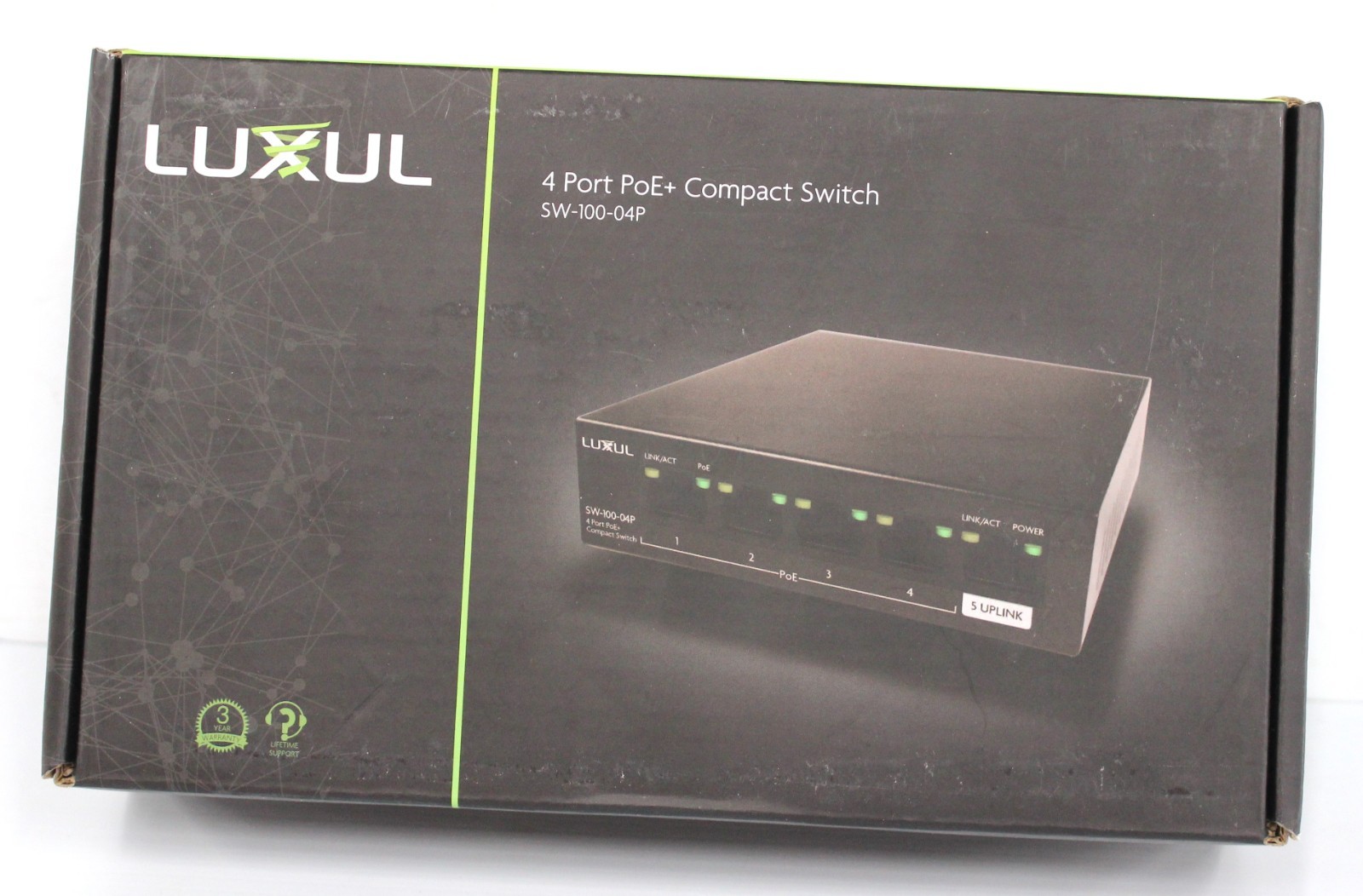 LUXUL SW-100-04P 4 Port PoE+ Compact Switch 