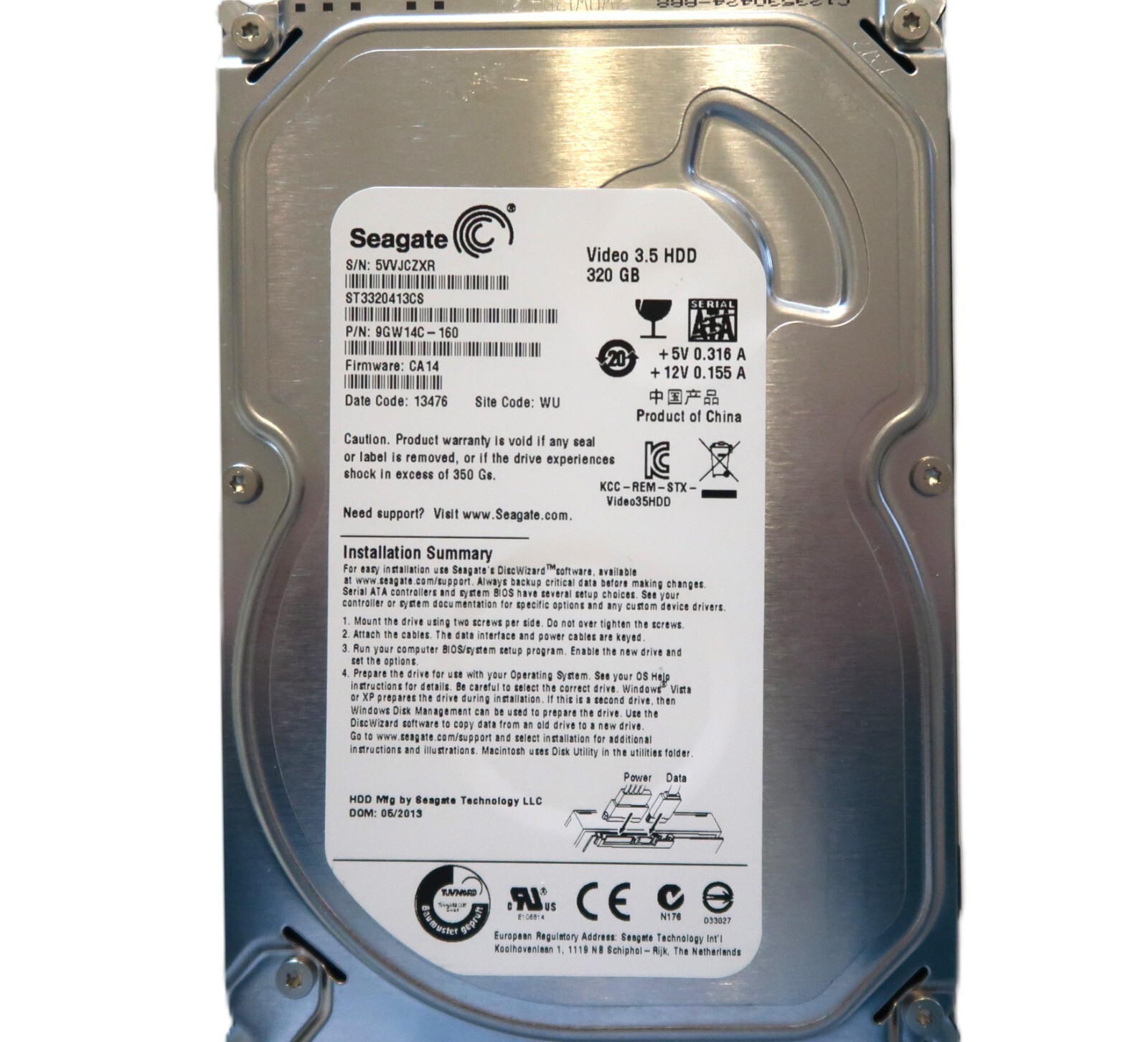 ST3320413CS PN:9GW14C-160 FW:CA14 (5VVJ) Site: WU China 320gb 3.5" Sata MAY/2013