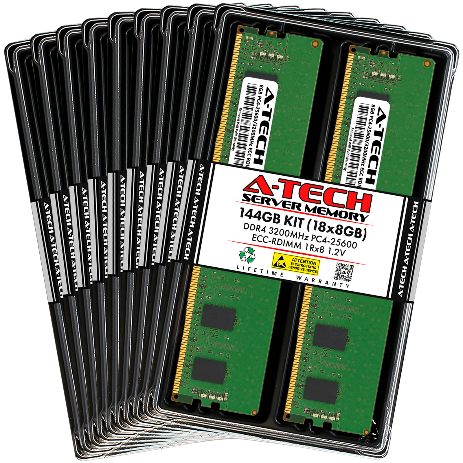 A-Tech 144GB 18x 8GB 1Rx8 PC4-25600R DDR4 3200 ECC REG RDIMM Server Memory RAM