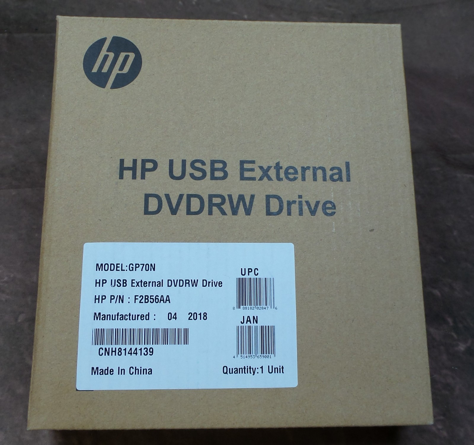 HP USB External DVD-RW Drive GP70N - F2B56AA Black Slim Portable CD/DVD - NEW