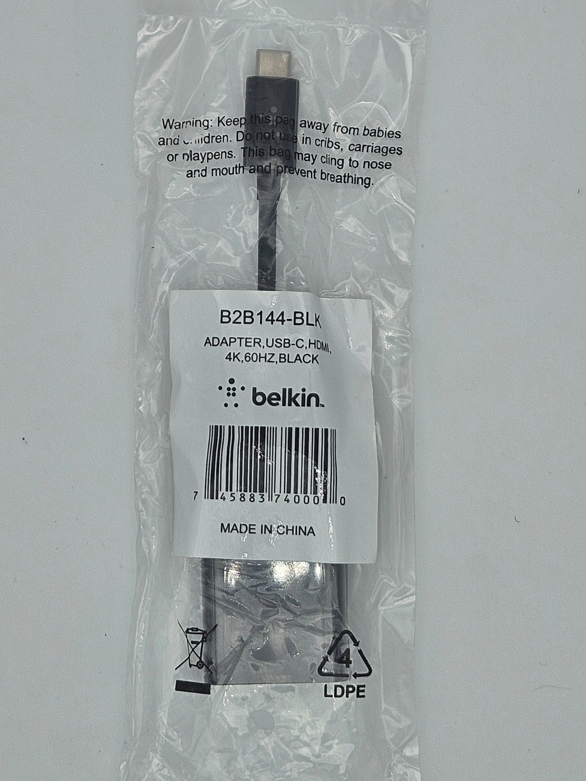 Belkin B2B144-BLK USB-C to HDMI Adapter 4K 60Hz Black