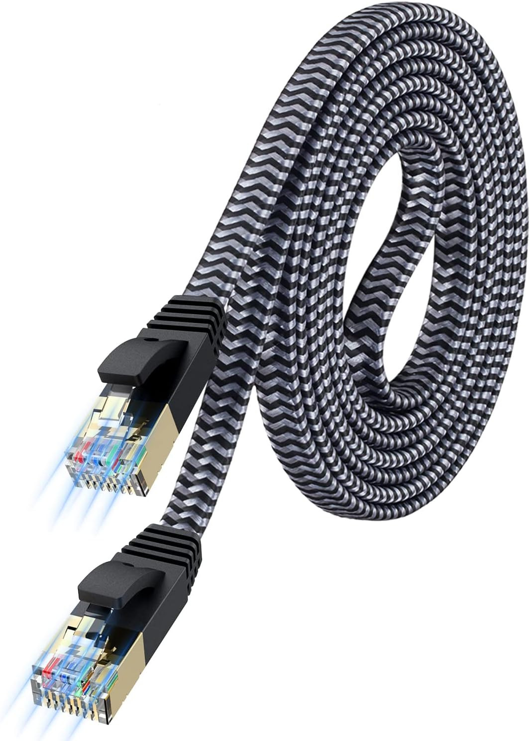 Cat 7 Ethernet Cable 25Ft - Nylon Braided Flat High Speed Internet Cable LAN