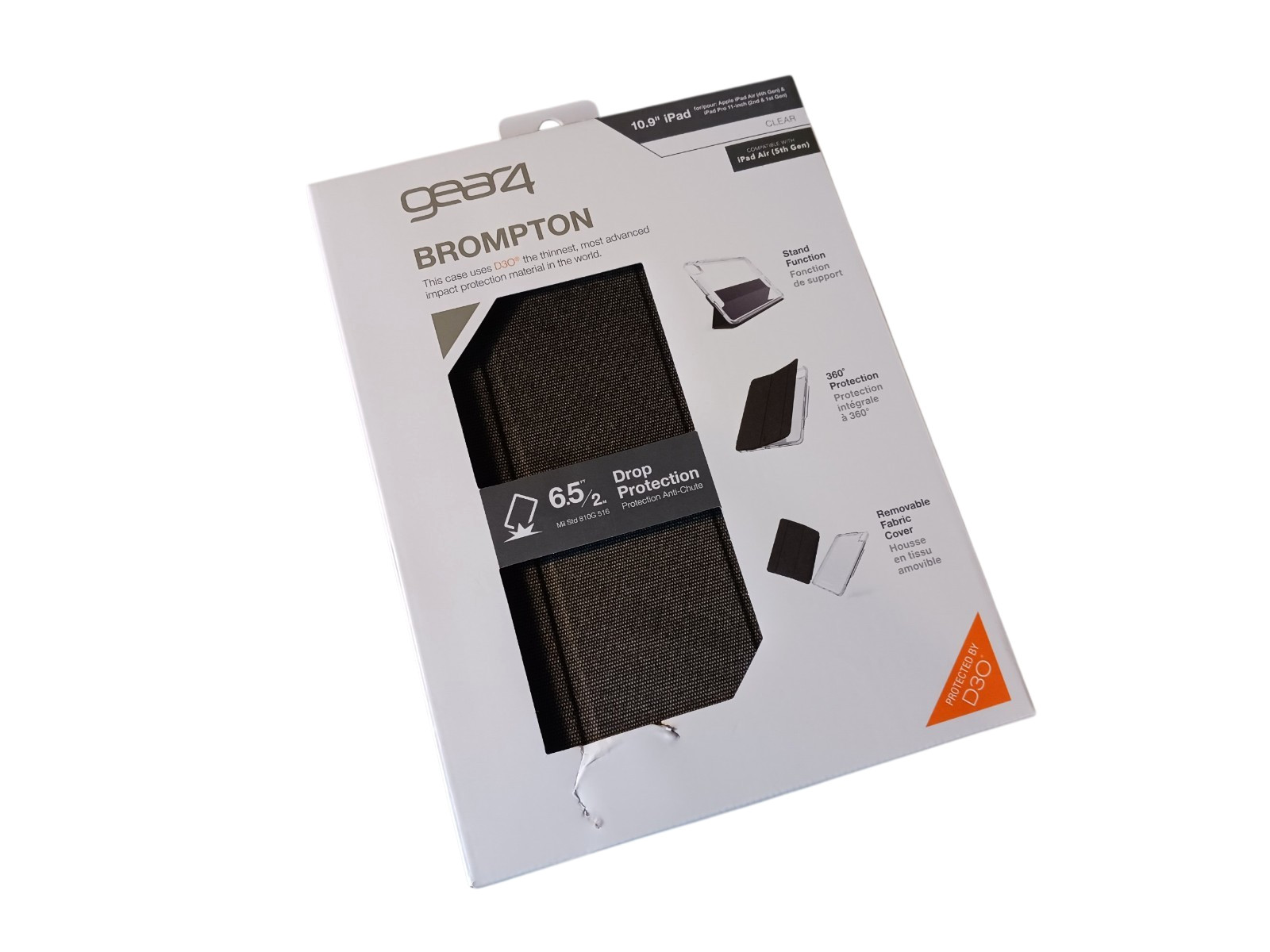 Gear4 Brompton Case 10.9" for iPad 11" D3O Drop Protection, Stand, Folio Clear