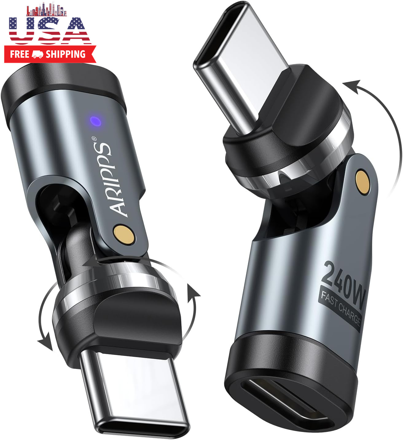 USB C Adapter [2-Pack], PD 240W USB C 90 Degree Adapter, USB Type C Right Angle