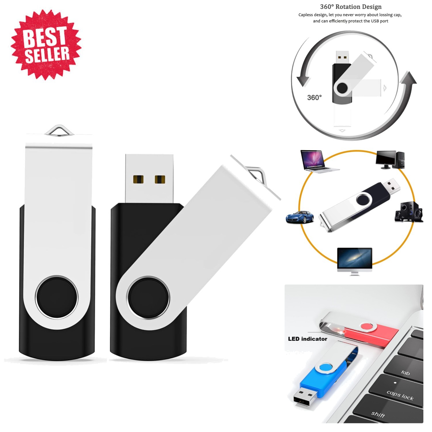 Elegant 2-Pack 2GB USB Flash Drives - Swivel Design for Effortless Storage