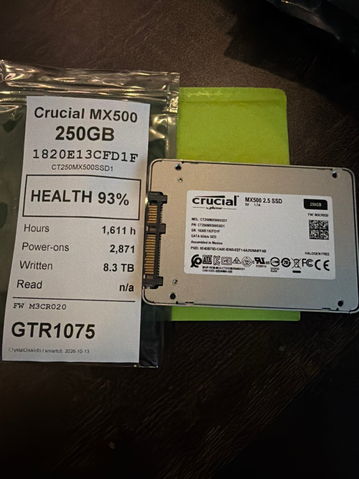 Crucial MX500 250GB 2.5" SATA SSD CT250MX500SSD1 93% Health Tested Working