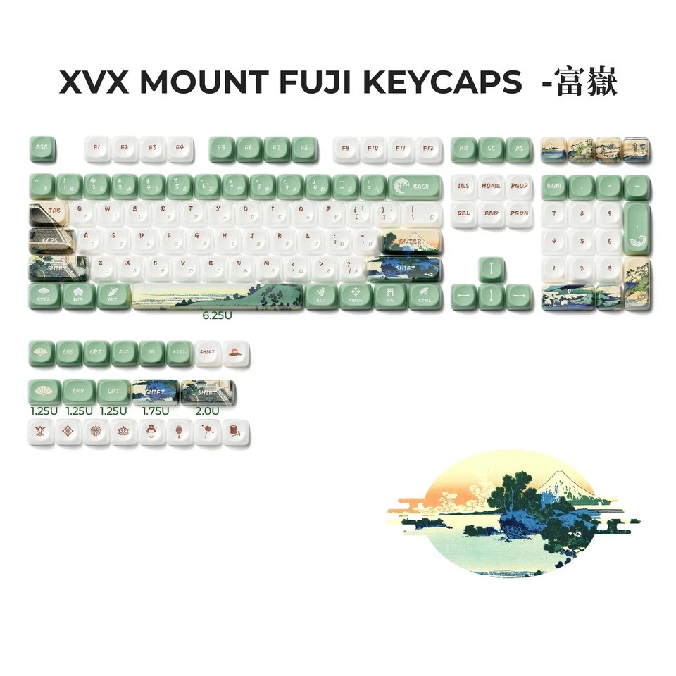 XVX Ceramic Glaze PBT Keycaps 129 Keys MOA Profile 5-Side Dye-Sub Green/White