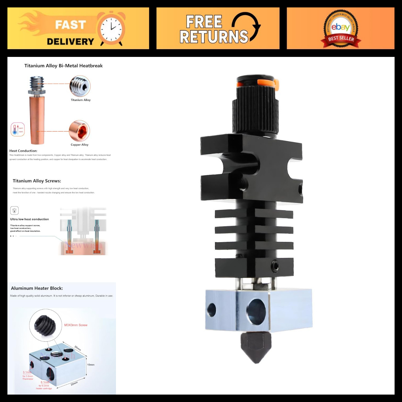 All Metal Hotend Upgrade Kit for CR-6 SE & MAX 3D Printers, Bi-Metal Heatbreak,