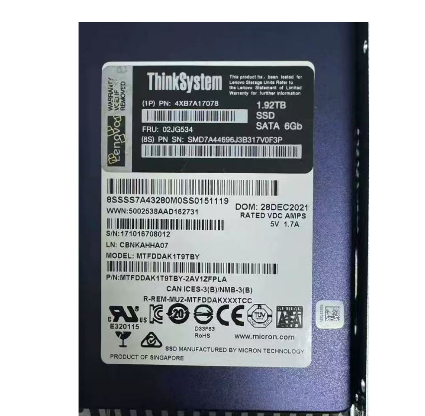 Lenovo ThinkSystem 02JG534 4XB7A17078 Entry 1.92TB SATA 2.5" 6Gb Hot Swap SSD