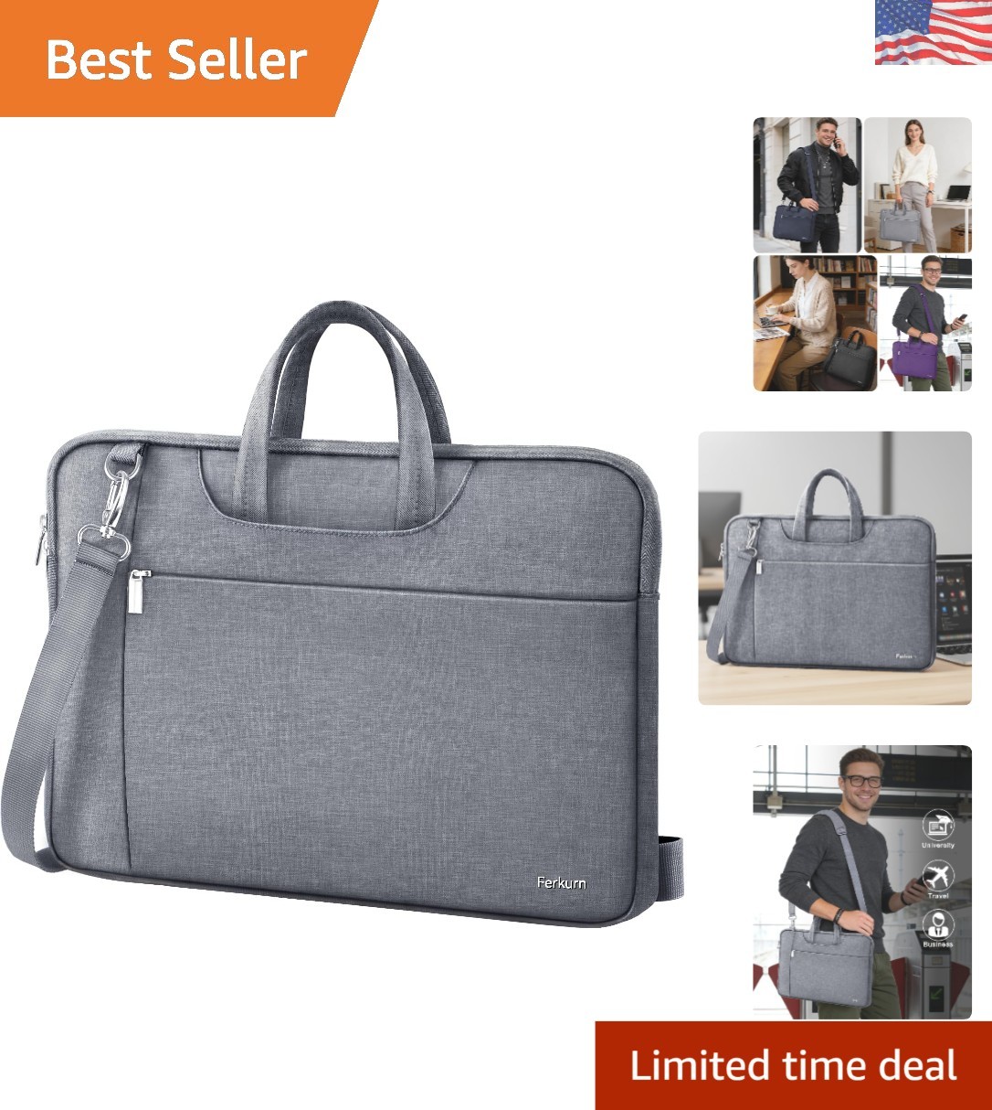 Versatile Grey Laptop Case for 15.6-16 Inch Devices – Water-Resistant Design