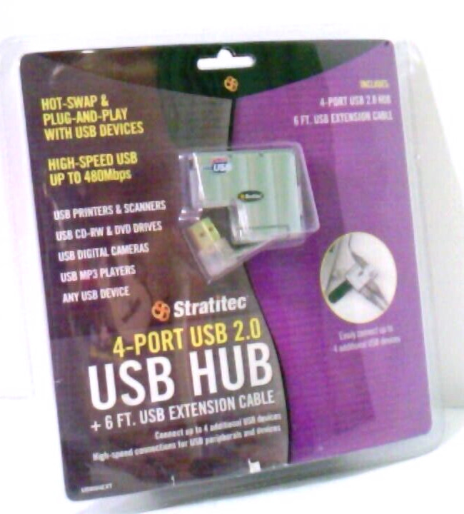 Stratitec~4 - Port~USB 2.0~USB HUB~USBM4EXT+ 6' Gold Plated Cable