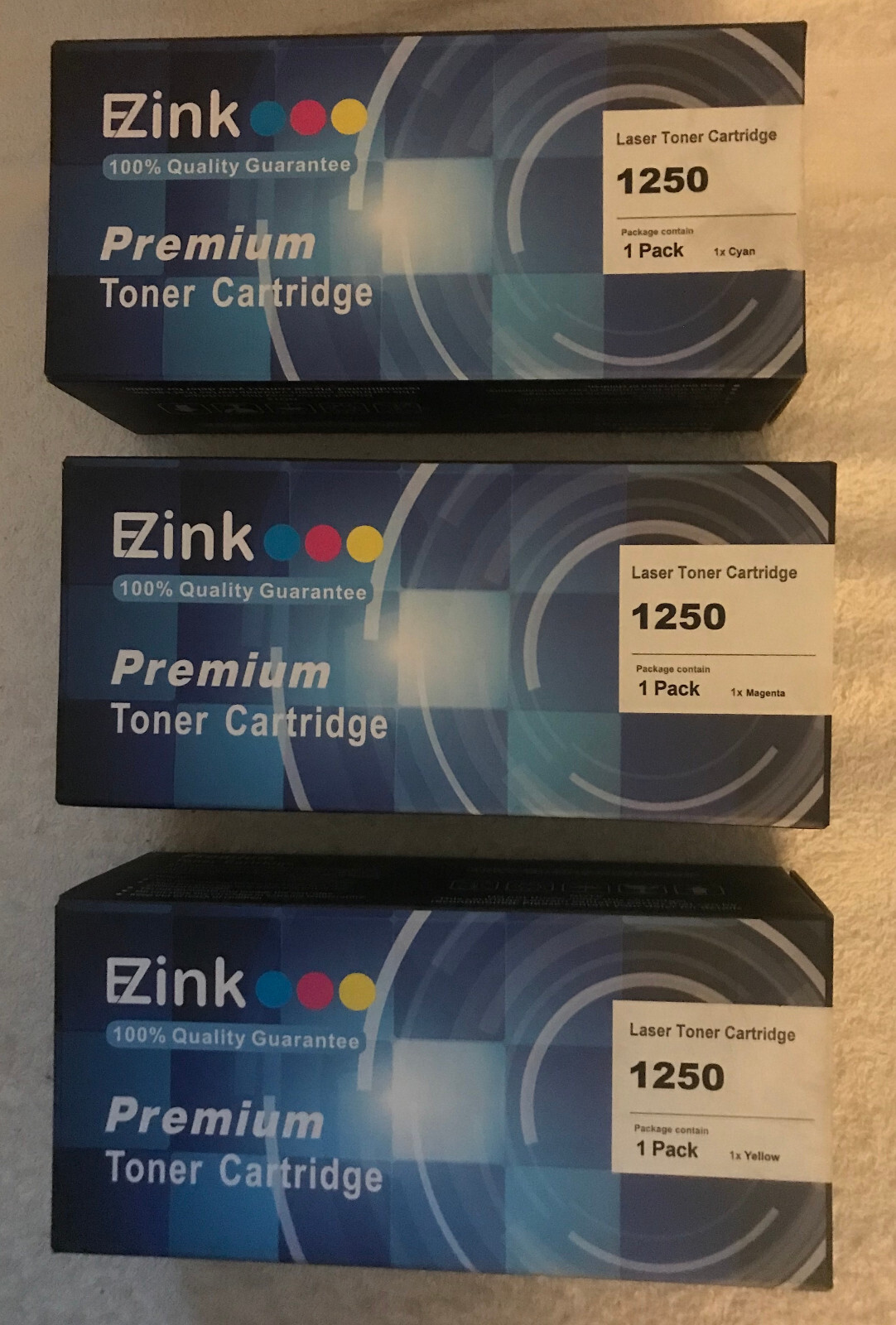 EZ Ink Premium Laser Toner Cartridge #1250 - 1 Ea of Yellow, Cyan, Magenta *NEW*