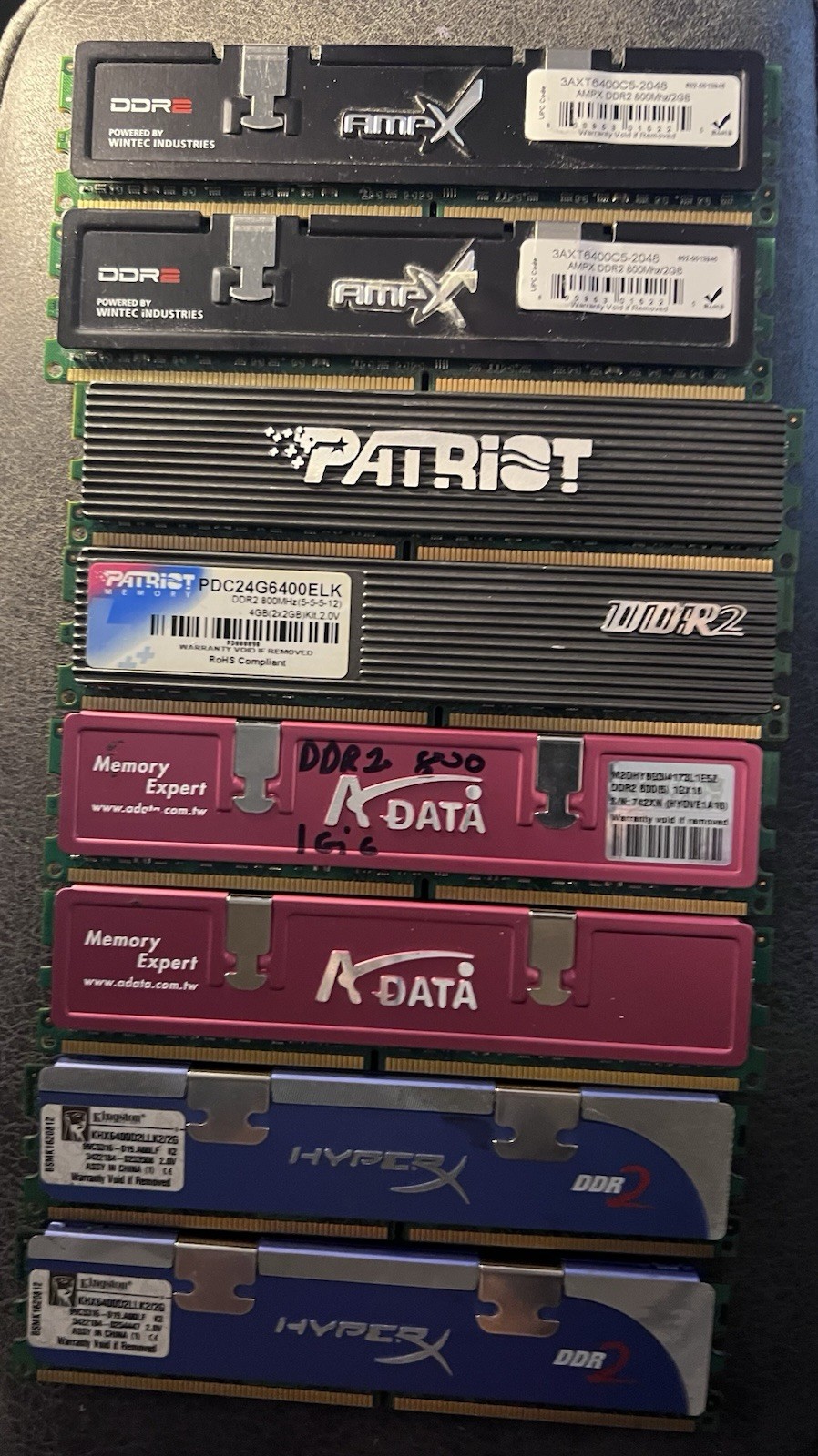 Lot Of 8 Vintage DDR2 Gaming RAM Kingston HyperX Patriot Winter A-Data Untested 