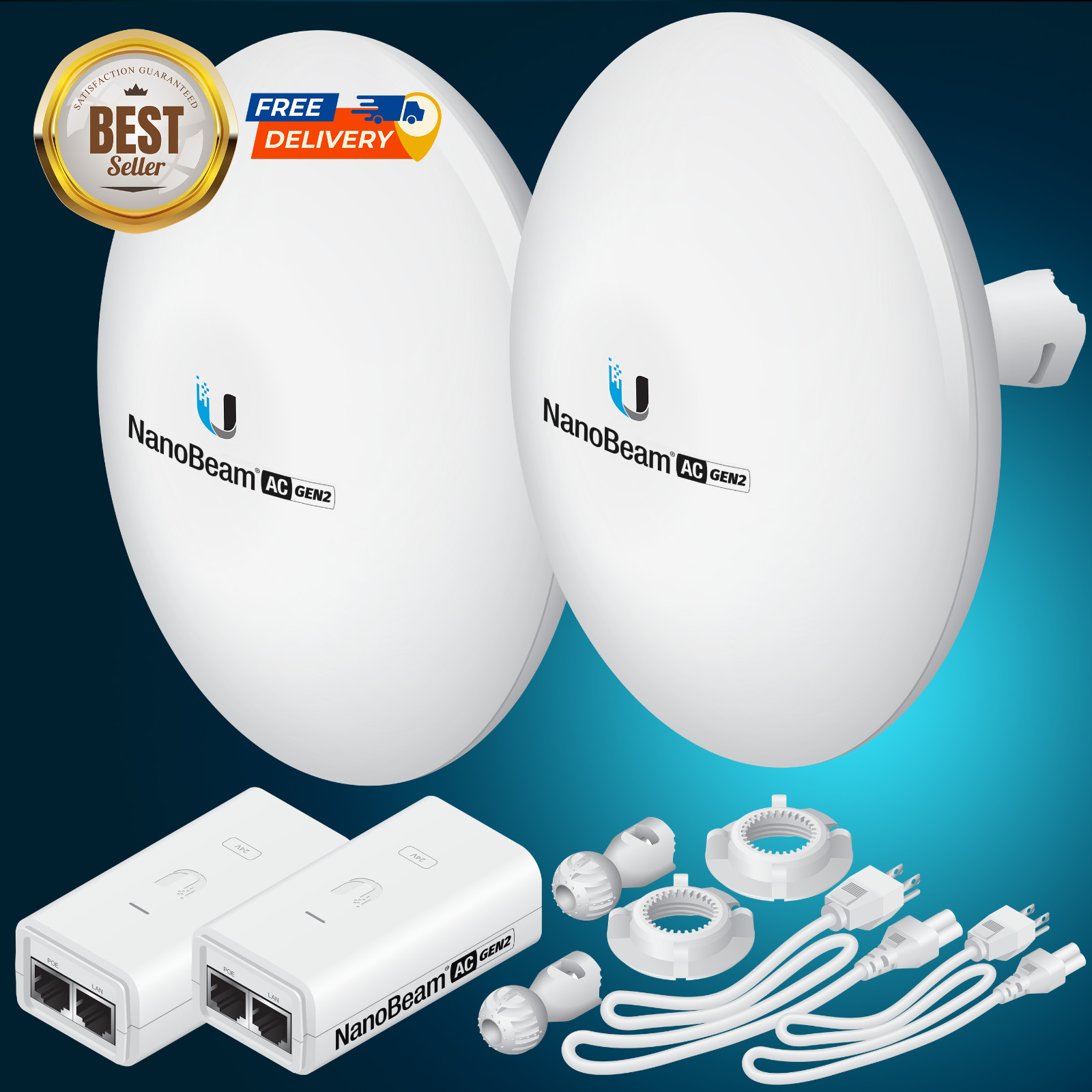 Wireless Bridge NBE-5AC-GEN2 PRE-CONFIGURED Bundle of 2 Ubiquiti NanoBeam 5AC 