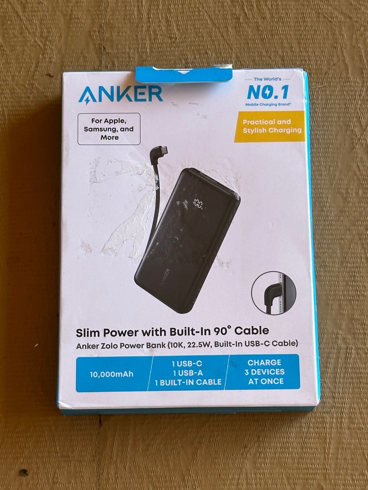 Anker Zolo Power Bank 10000mAh with Built-In 90° USB-C Cable