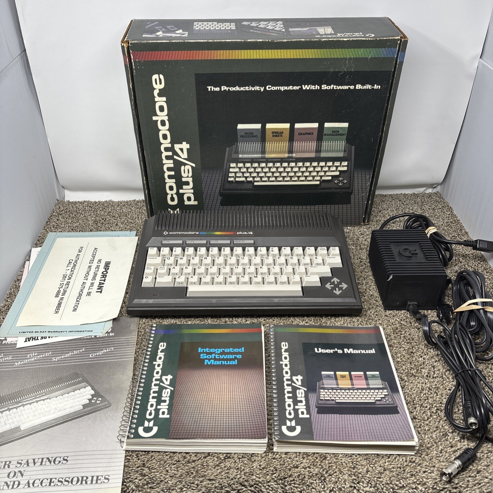 COMMODORE PLUS 4 Vintage 1984 Computer In Original Box w/ Cords & Manuals