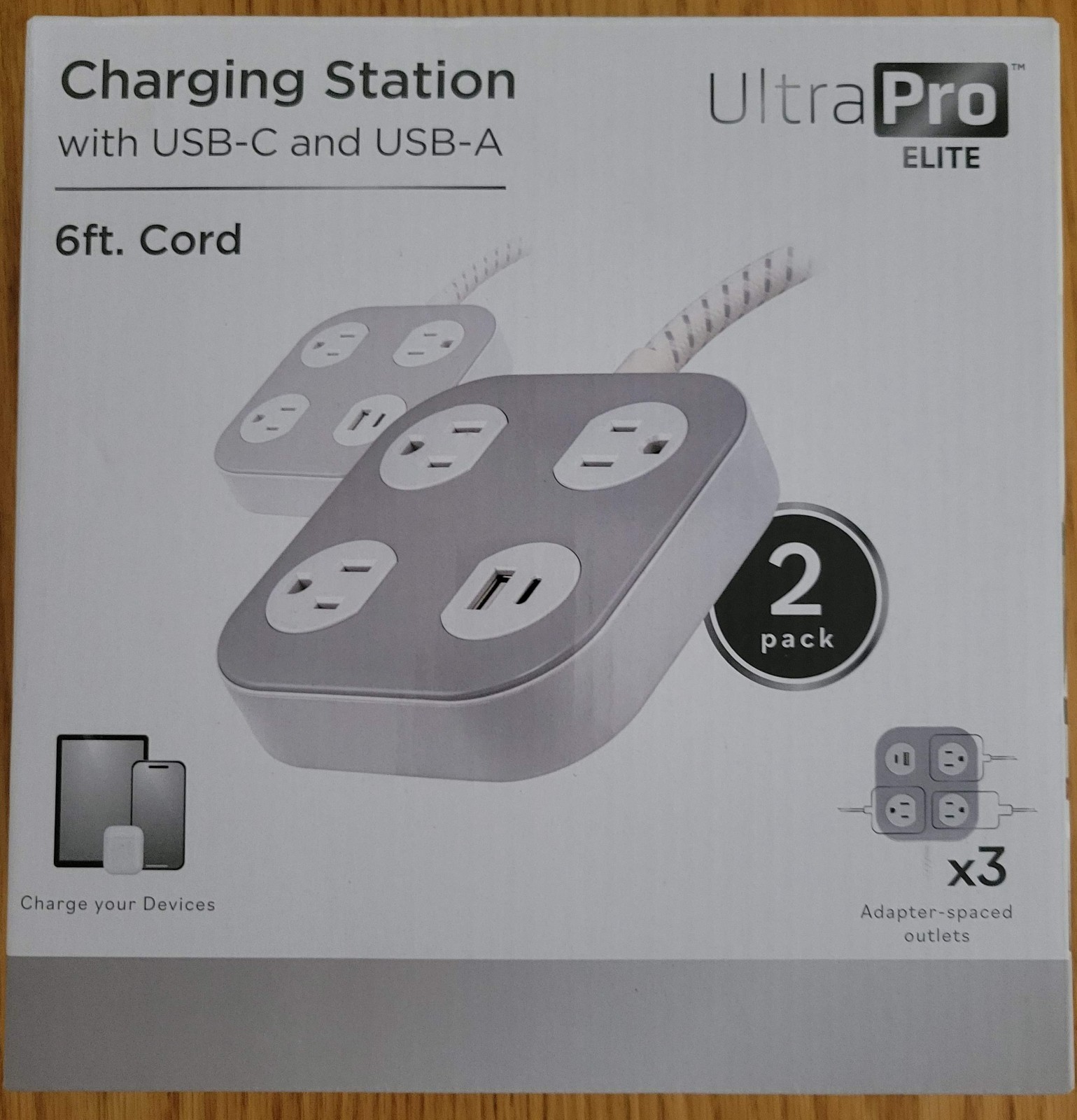UltraPro Elite Charging Station USB-C USB-A 6ft Cord 2-Pack Power Strip Hub