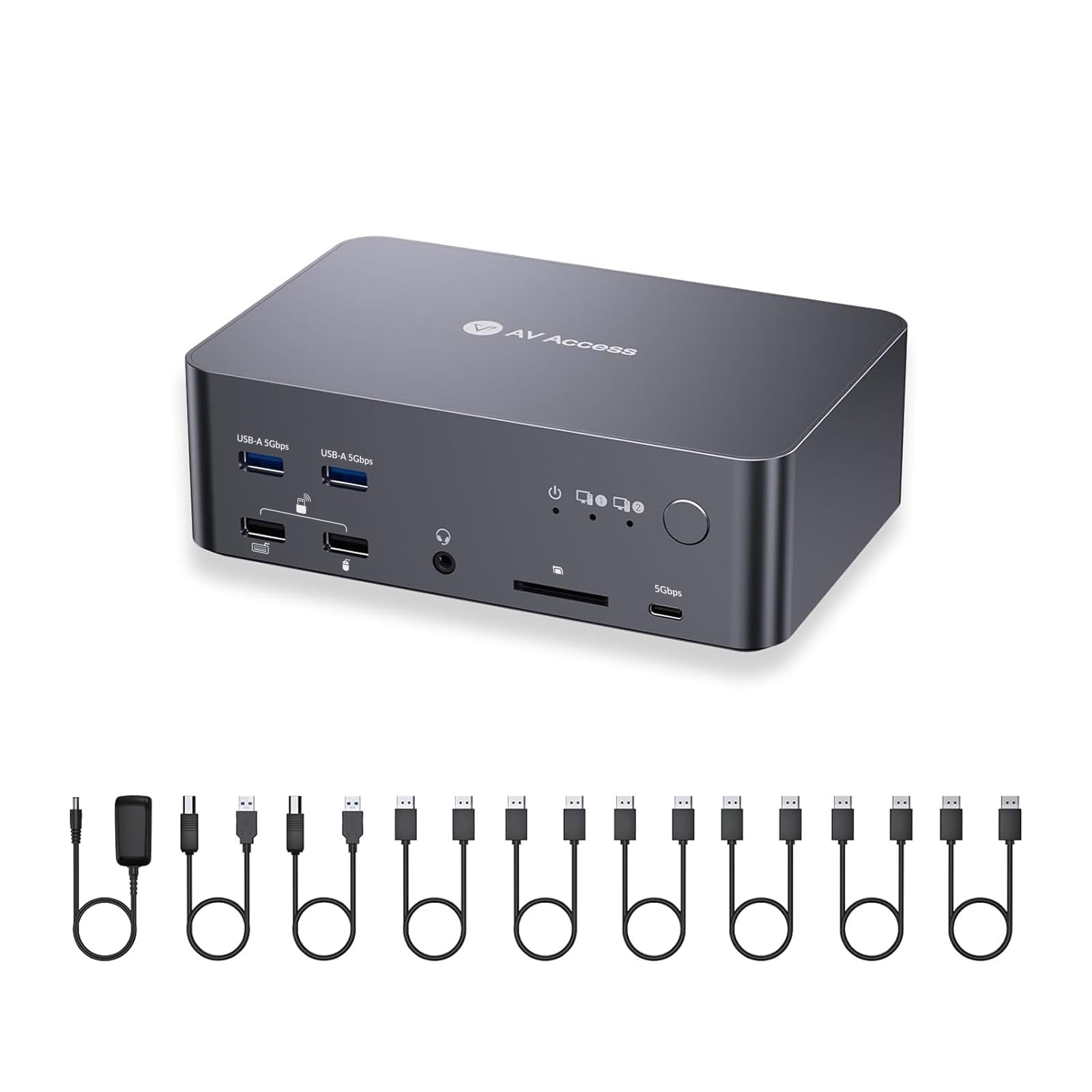 AV Access 8K DisplayPort KVM Docking Station 3 Monitors 2 PCs, 6 DP Cables