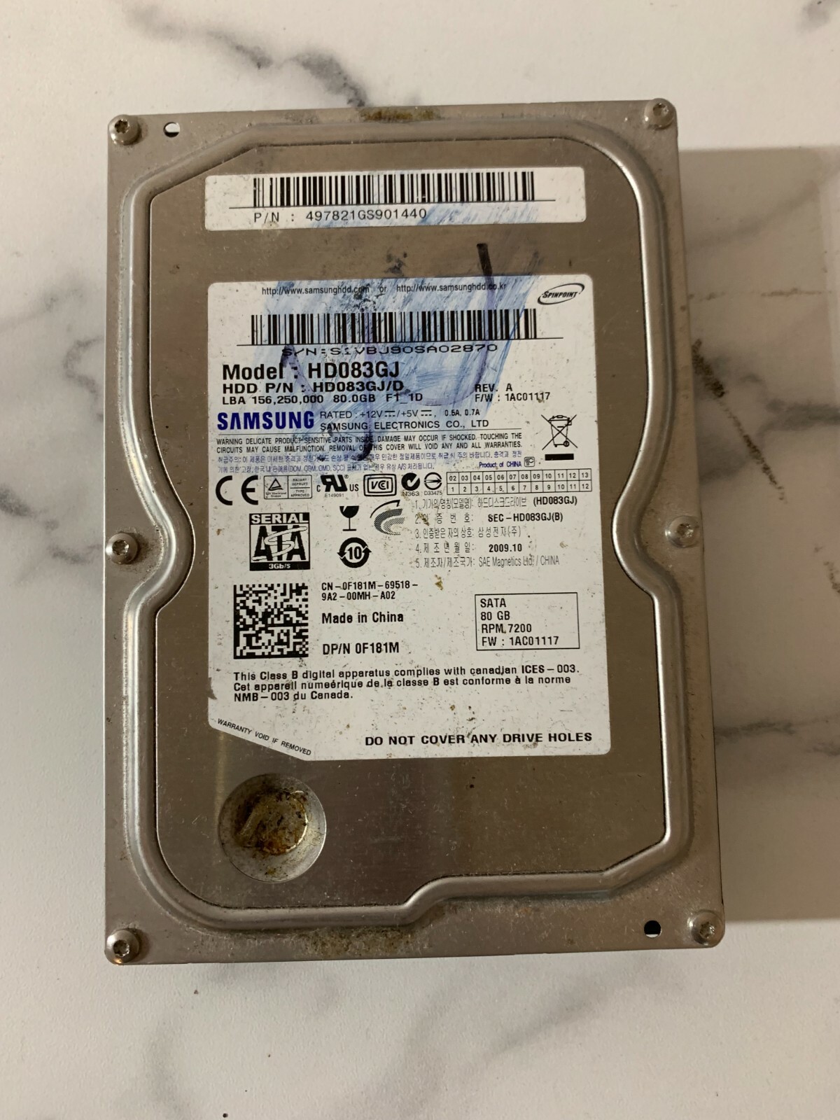 Samsung HD083GJ HD083GJ/D 497821GS901440 Dell 0F181M 80GB SATA  Hard Drive