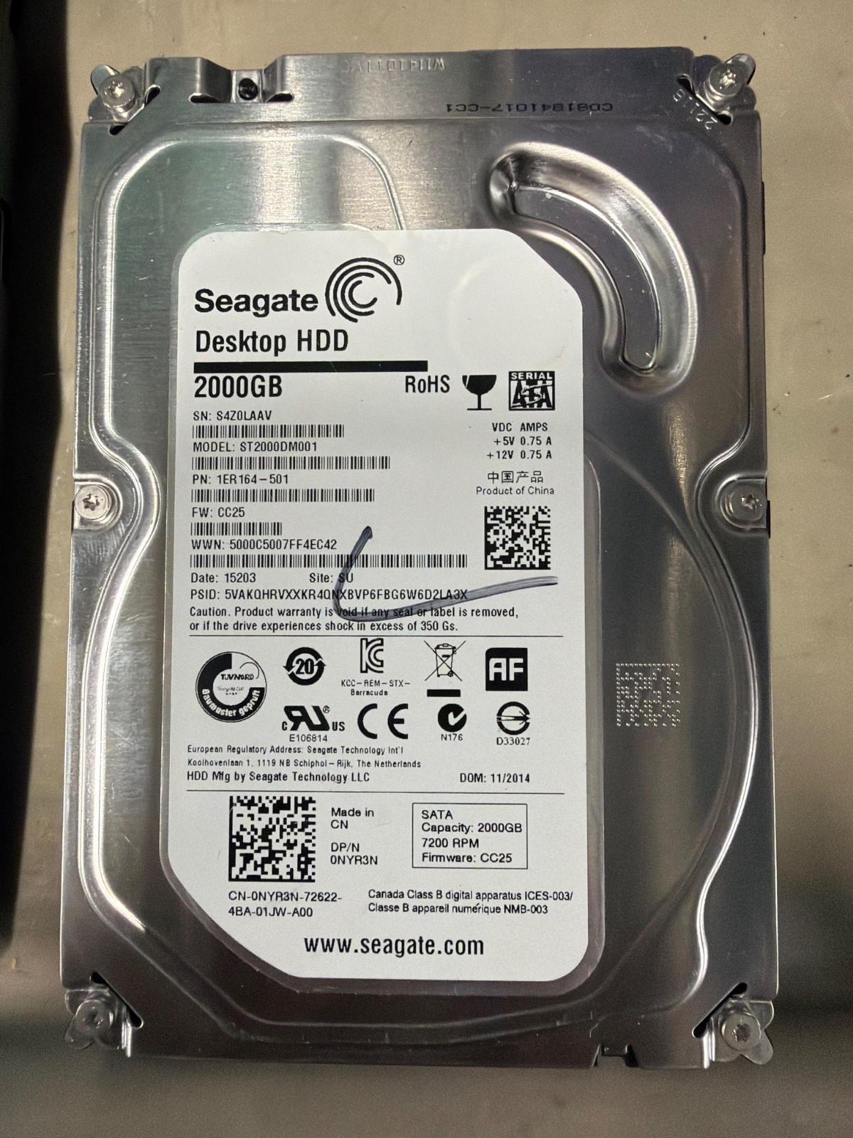 SEAGATE Barracuda ST2000DM001 HDD 2TB SATA 3.5" Internal Hard Drive 1CH164-510