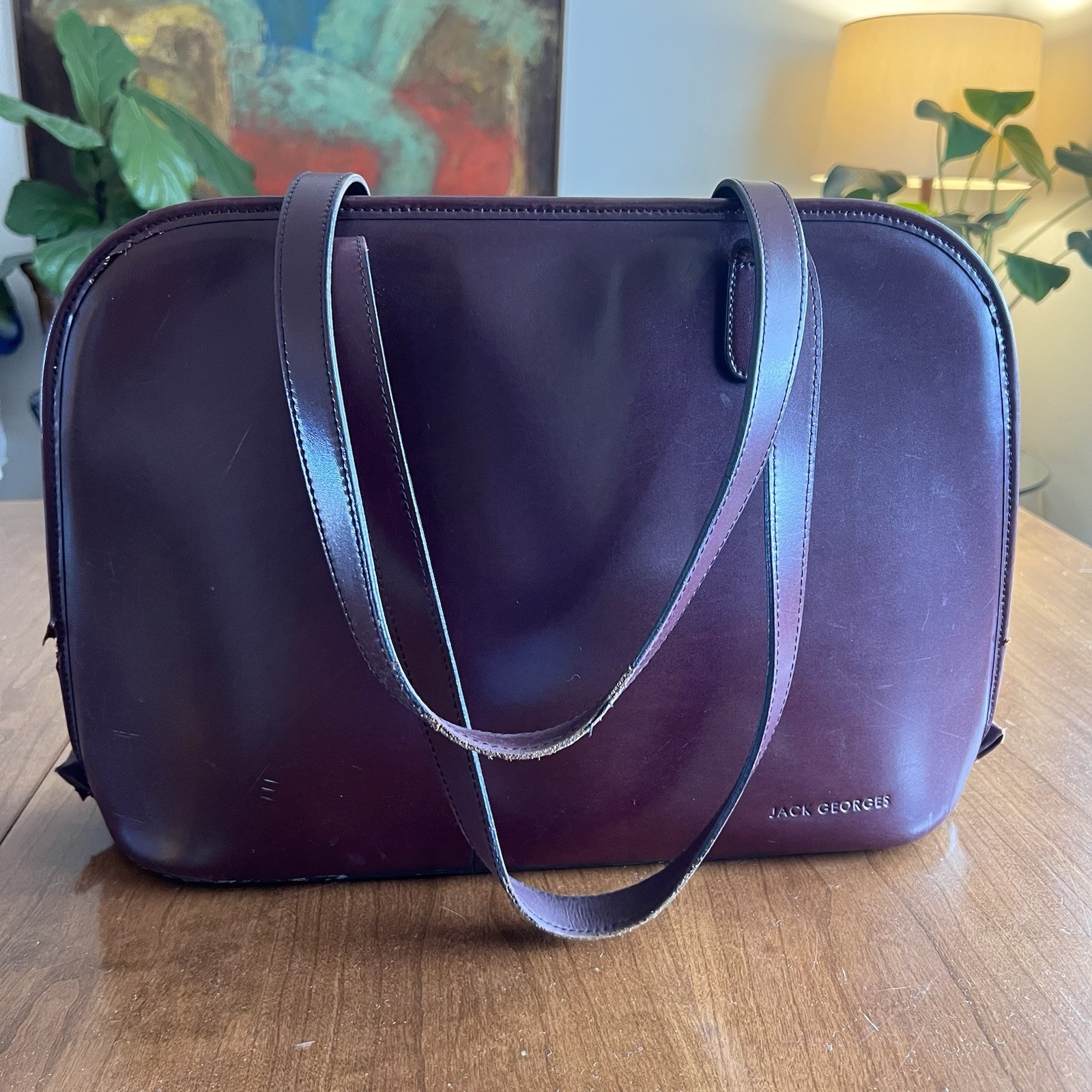 Jack Georges Burgundy Italian Leather Laptop Briefcase Shoulder Bag