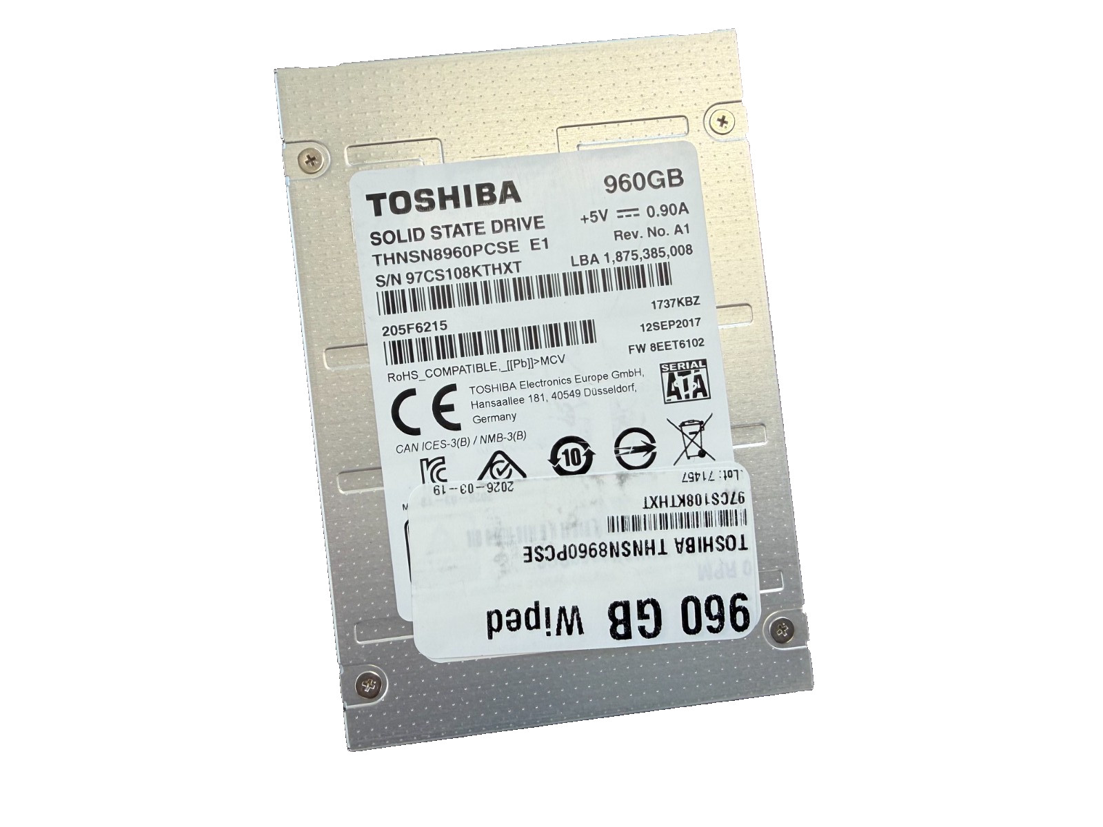 Toshiba 960GB Data Center SSD SATA THNSN8960PCSE *Tested & Wiped