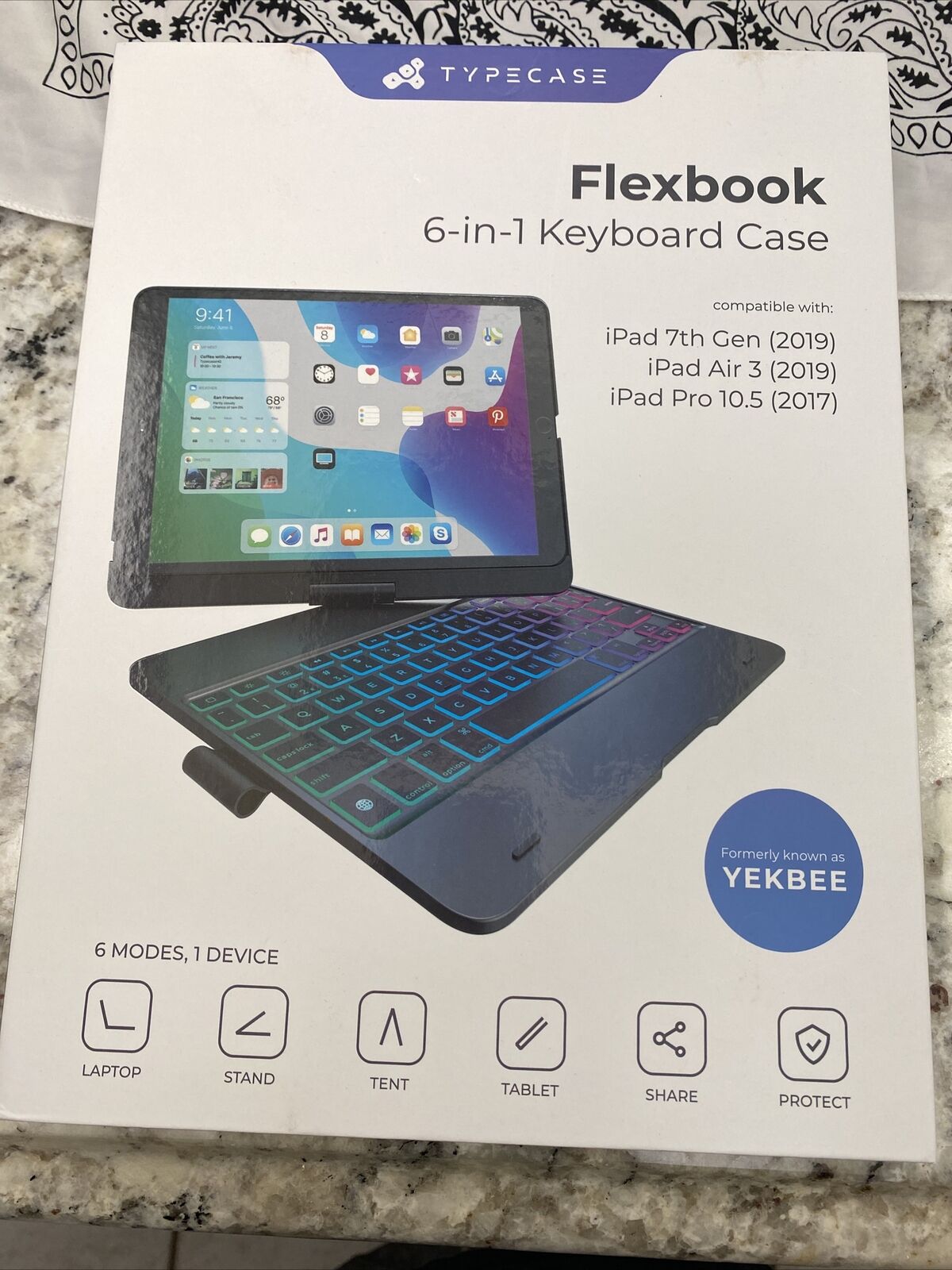 Yekbee Typecase Ipad 7th Gen, Air 3, Pro 10.5 flex book 6-In-1 Keyboard Blk