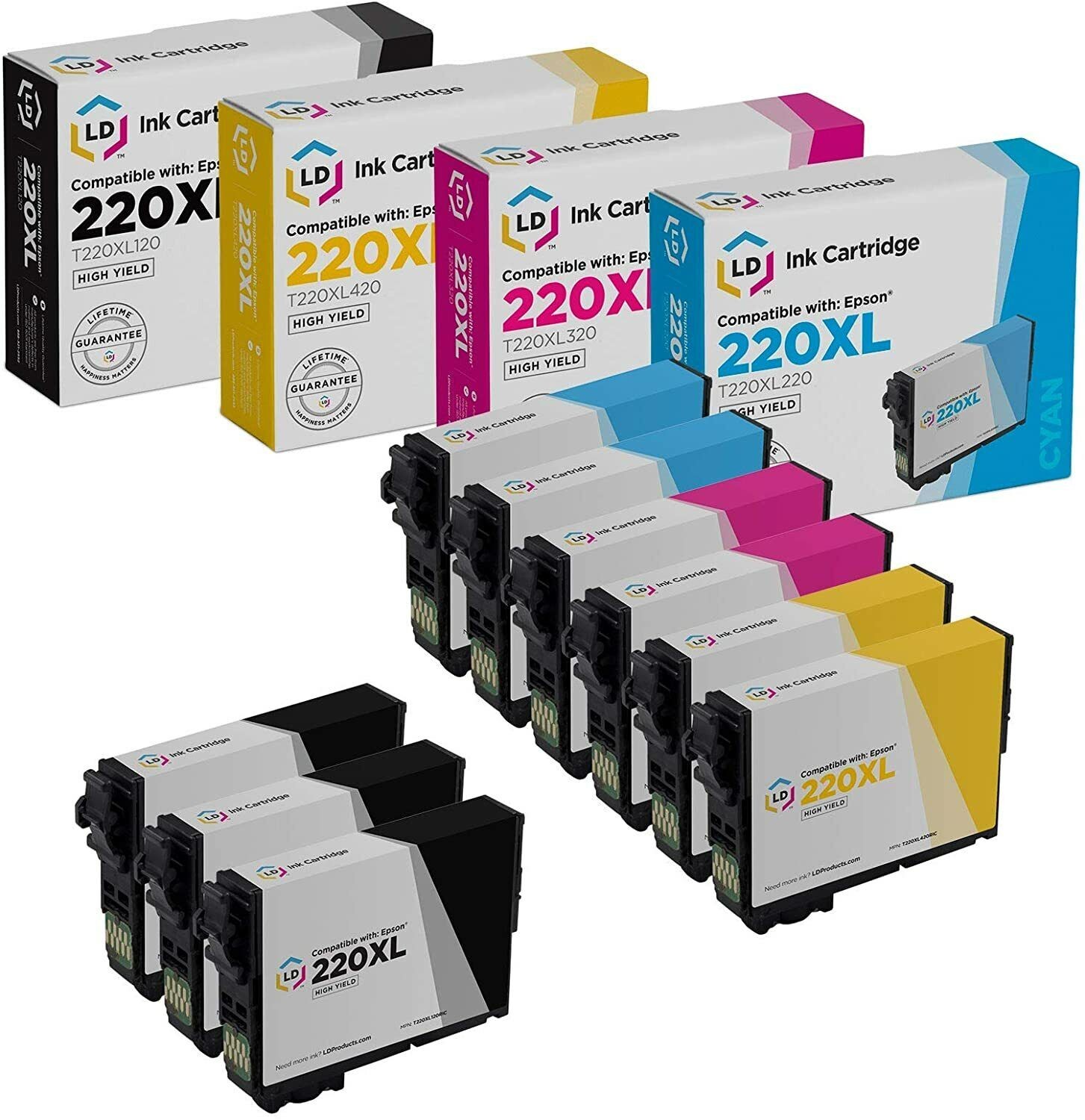 LD Replacement Epson T220XL HY Ink: 3 Black, 2 Cyan, 2 Magenta & 2 Yellow