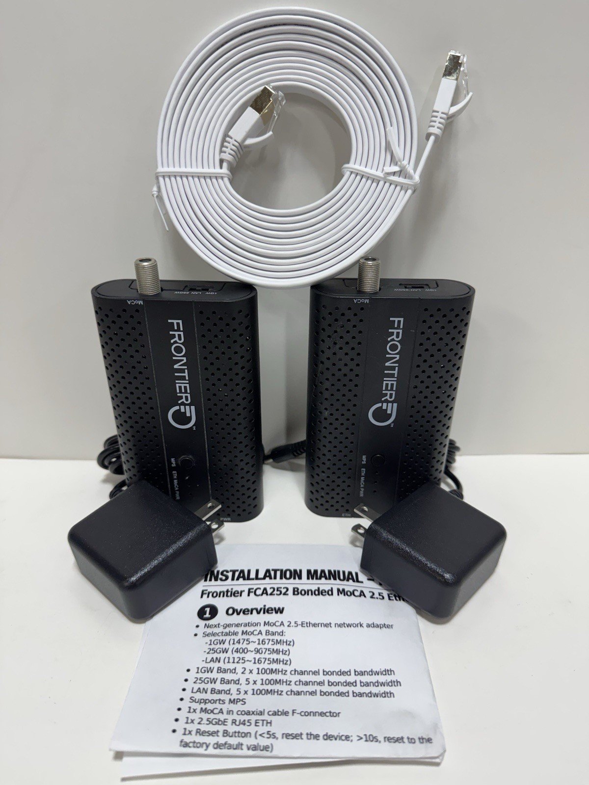2 PACK - Frontier FCA252 MoCA 2.5 Ethernet Network Adapter + Power + CAT7 Cable