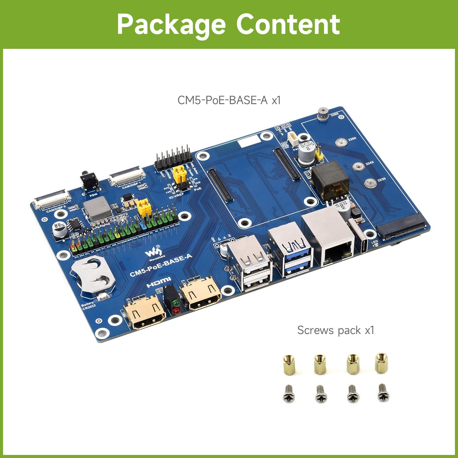 Waveshare Raspberry Pi Compute Module 5 IO Board With PoE Feature For CM5