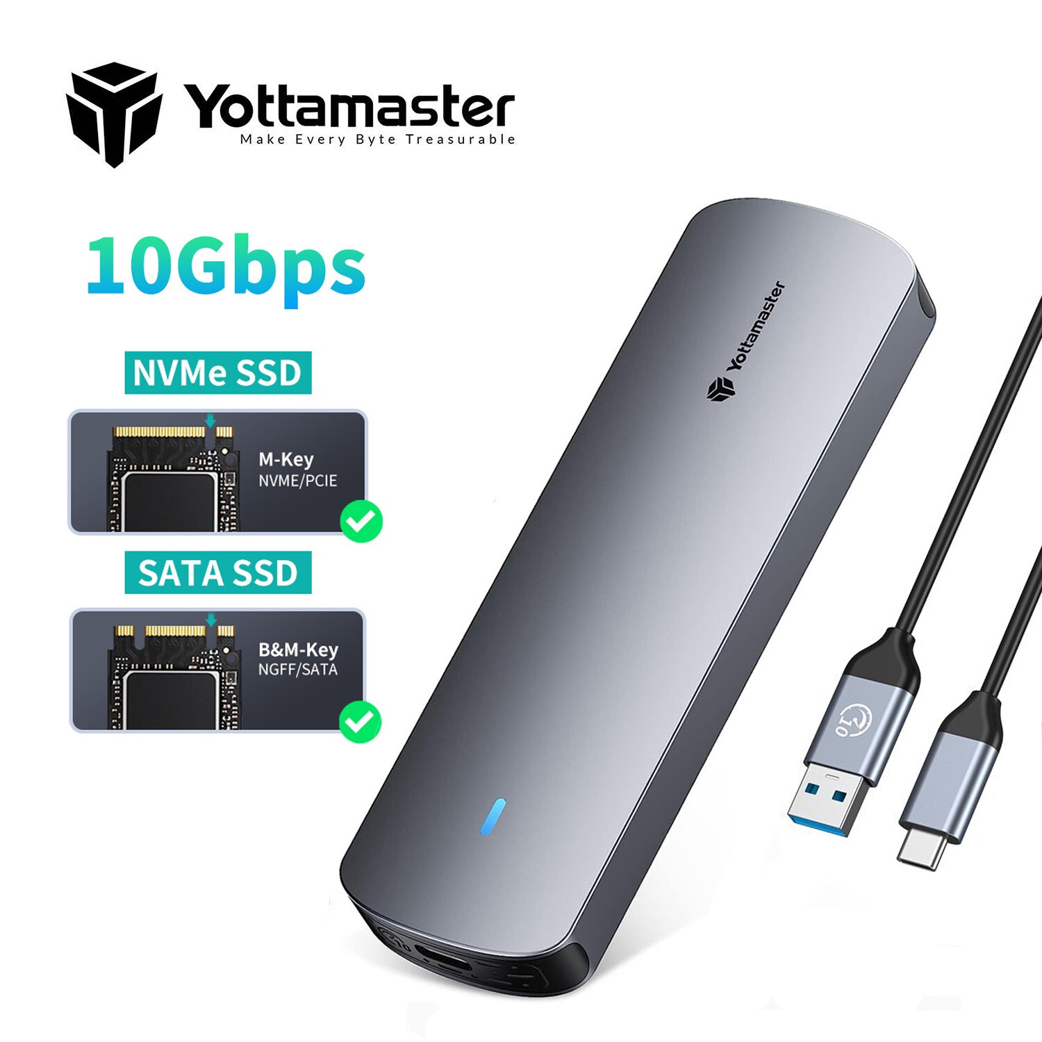 Yottamaster M.2 NVME NGFF SATA SSD Enclosure Case USB3.2 USB-C Converter Adapter
