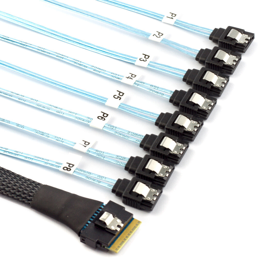 Cablecy Slimline SAS 4.0 SFF-8654 8i 74pin Host Raid to 8 SATA 7pin Fanout Cable