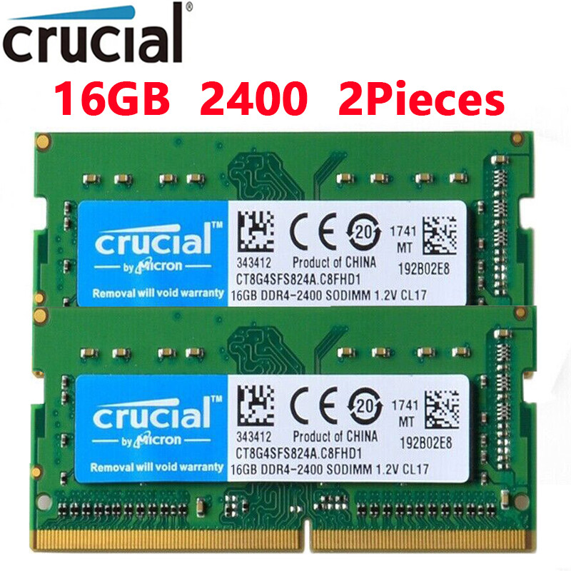 Crucial DDR4 32GB KIT 2 x 16GB 2400 MHz PC4-19200 SODIMM 260-Pin Laptop Memory