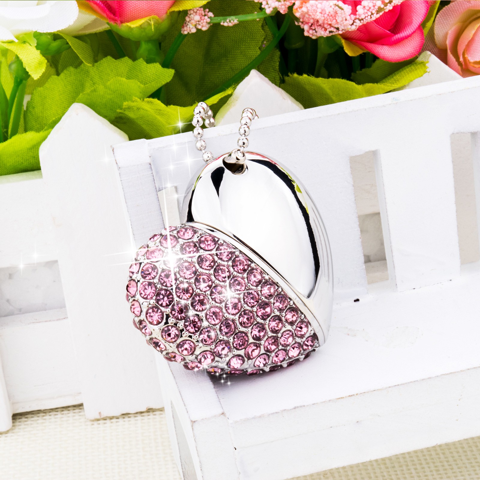Kootion Diamond Crystal Heart Necklace USB 2.0 32GB 64GB Flash Drive Christams