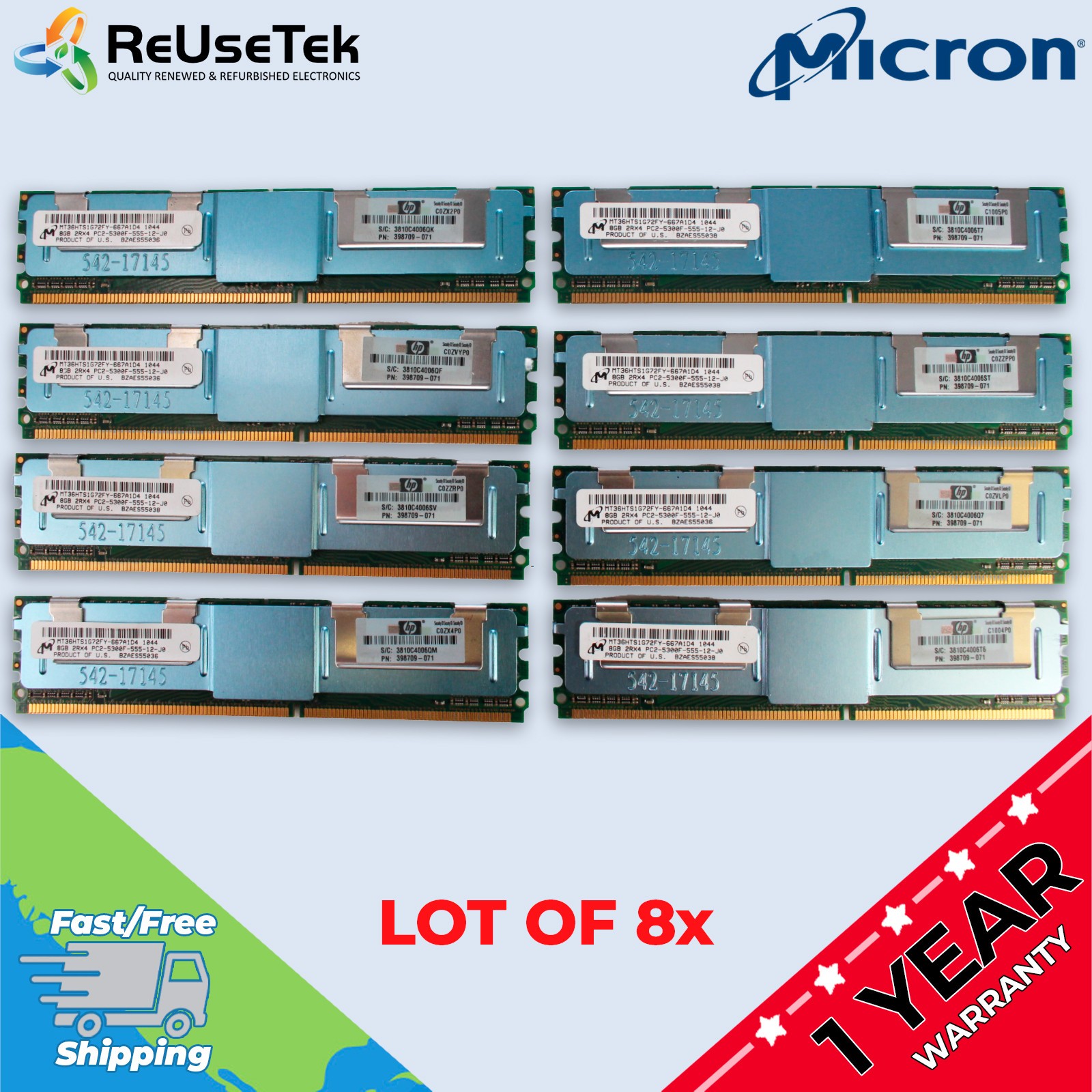 MICRON 64GB (8 x 8GB) 667MHZ DDR2 Server Memory RAM | MT36HTS1G72FY-667A1D4