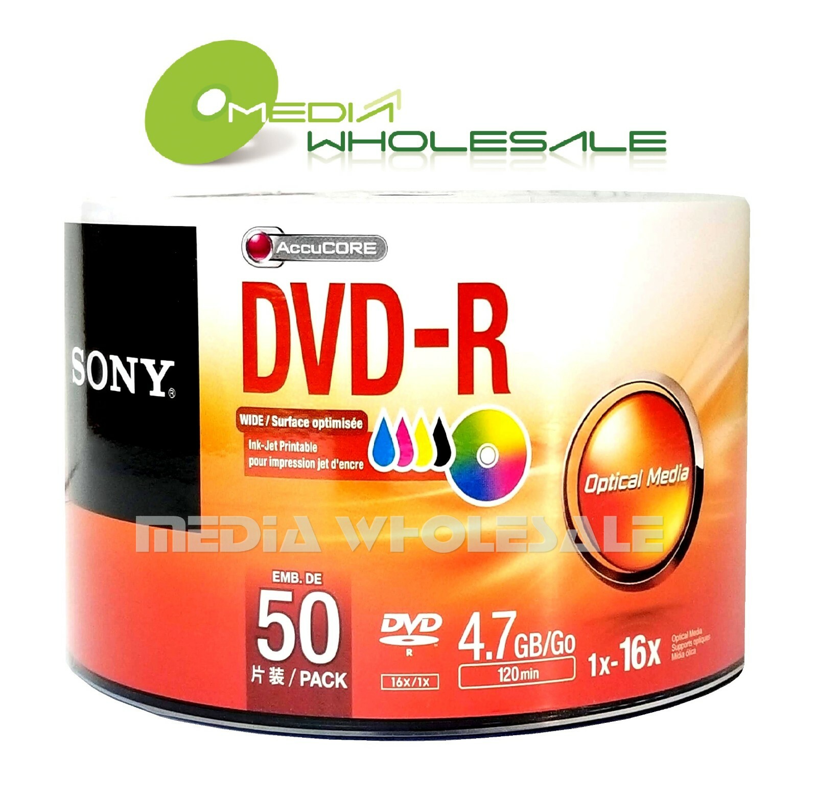 Sony Blank DVD-R DVDR 4.7GB 16X 50 Pack White Inkjet Printable – AccuCORE Discs