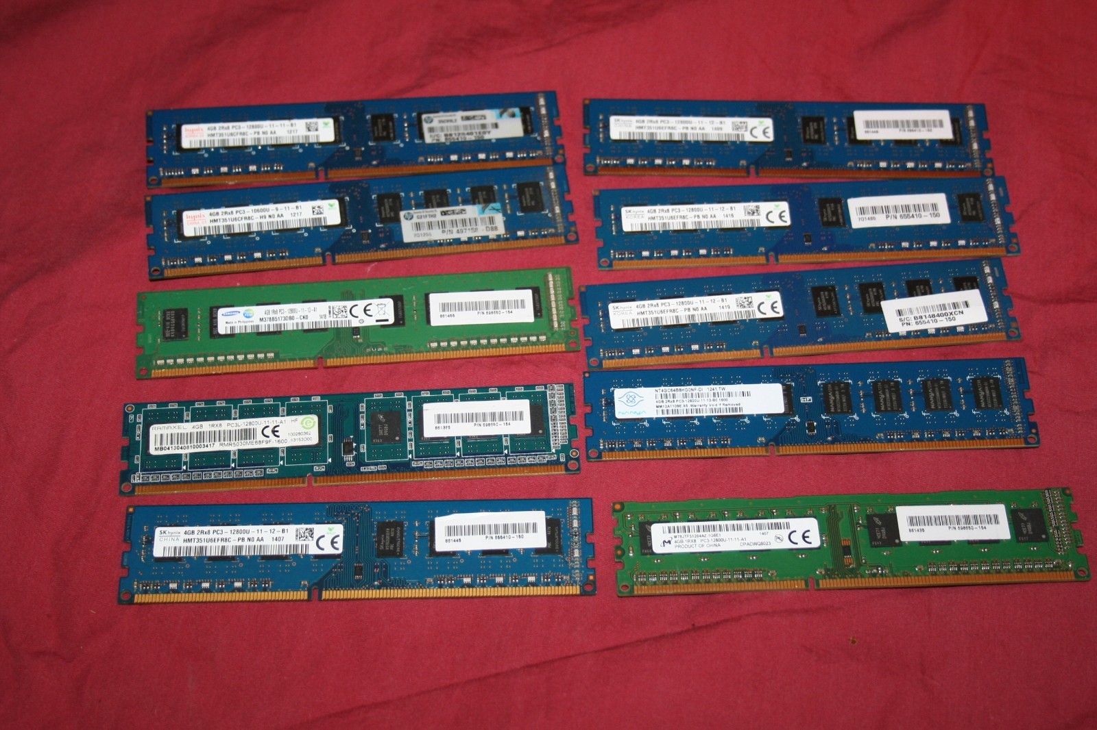 Lot of (10) MISC. 4GB DDR3 1600MHz PC3-12800U RAM 2Rx8 UDIMM Memory-See Photos