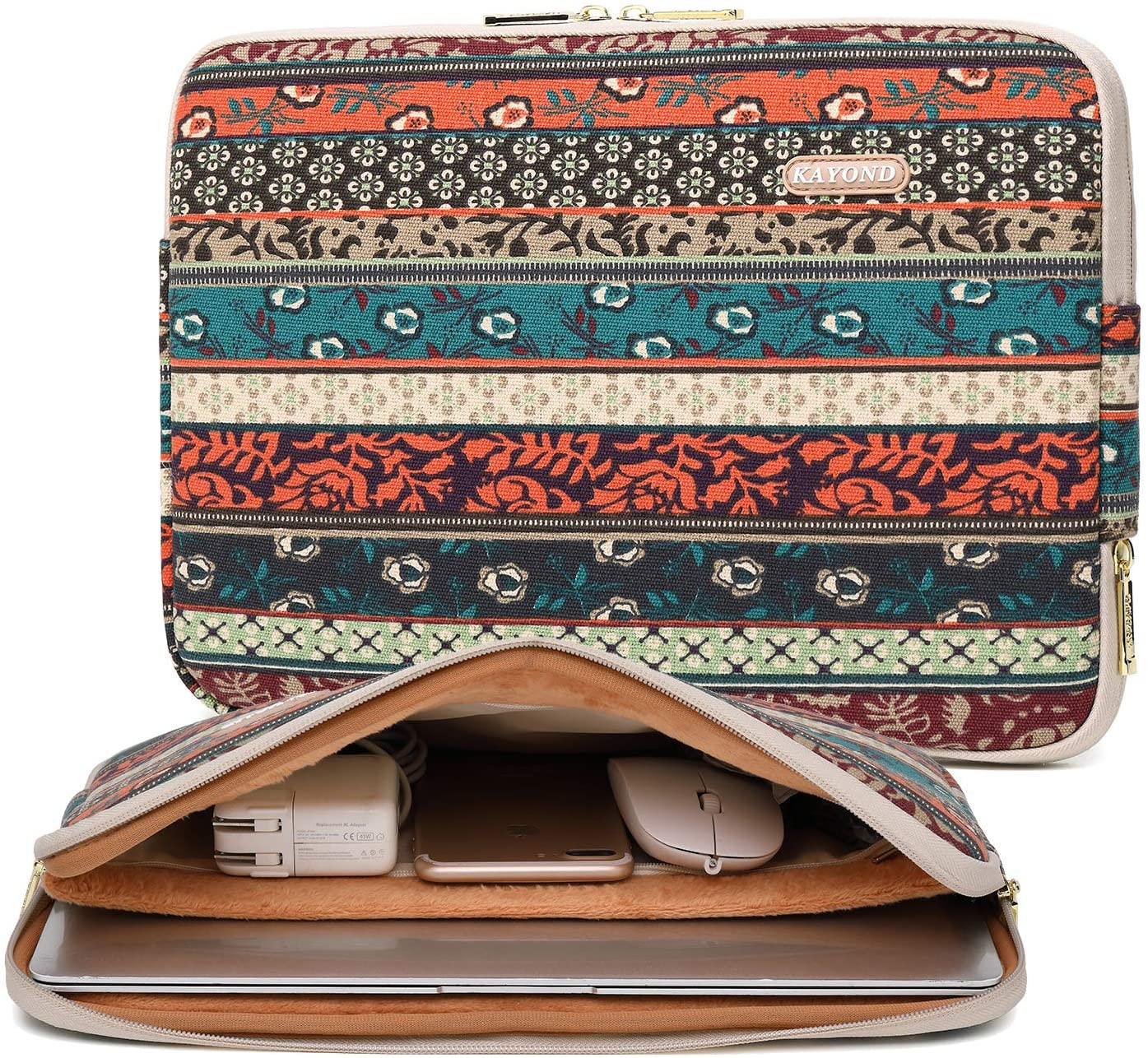 Water-Resistant Canvas 17 Inch Laptop Sleeve-Red Bohemia
