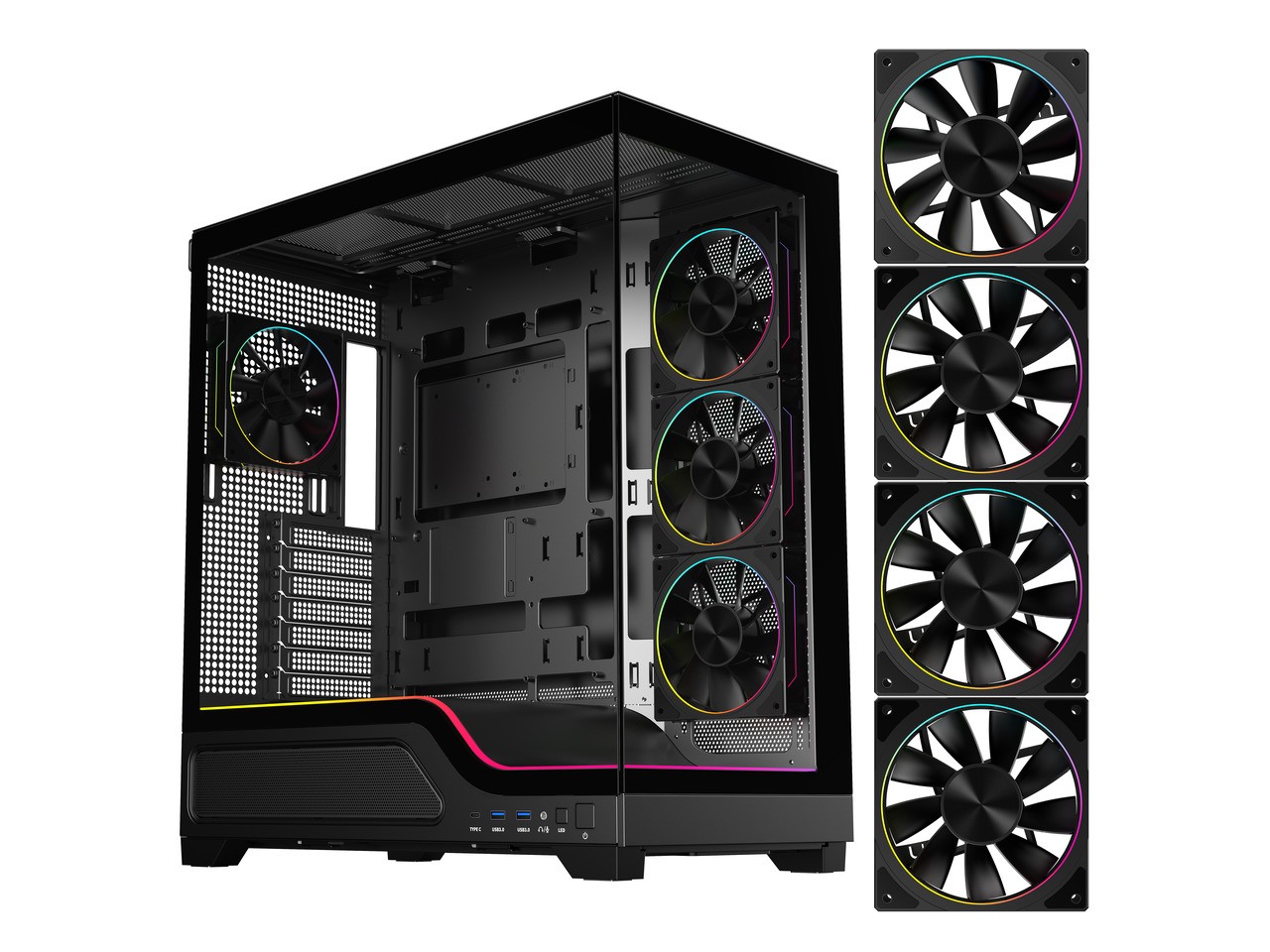 DIYPC IDX5-BK-ARGB Black Dual USB3.0/Type C Tempered Glass ATX Gaming Computer