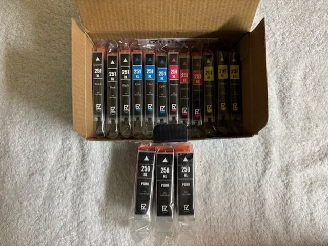 EZ Ink 250 and 251 Lot of 15 (Black, Cyan, Magenta, Yellow) Unopened packs