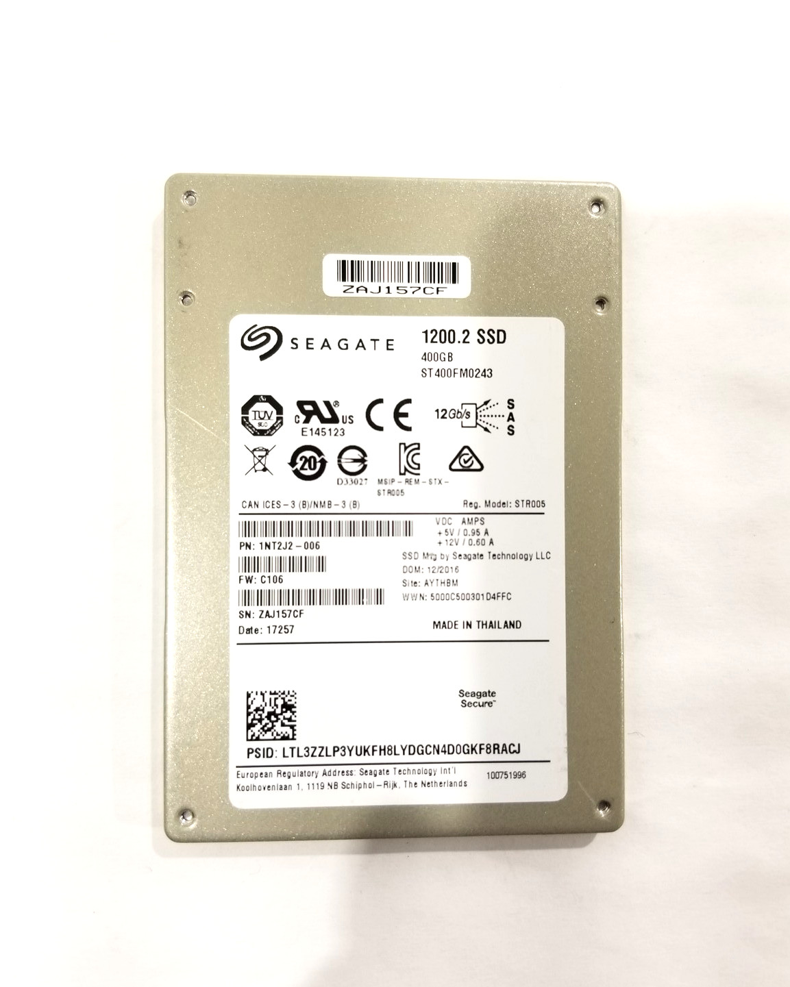 Seagate ST400FM0243 1200.2 400GB 2.5" 12Gb/s SAS SSD P/N: 1NT2J2-006 Tested