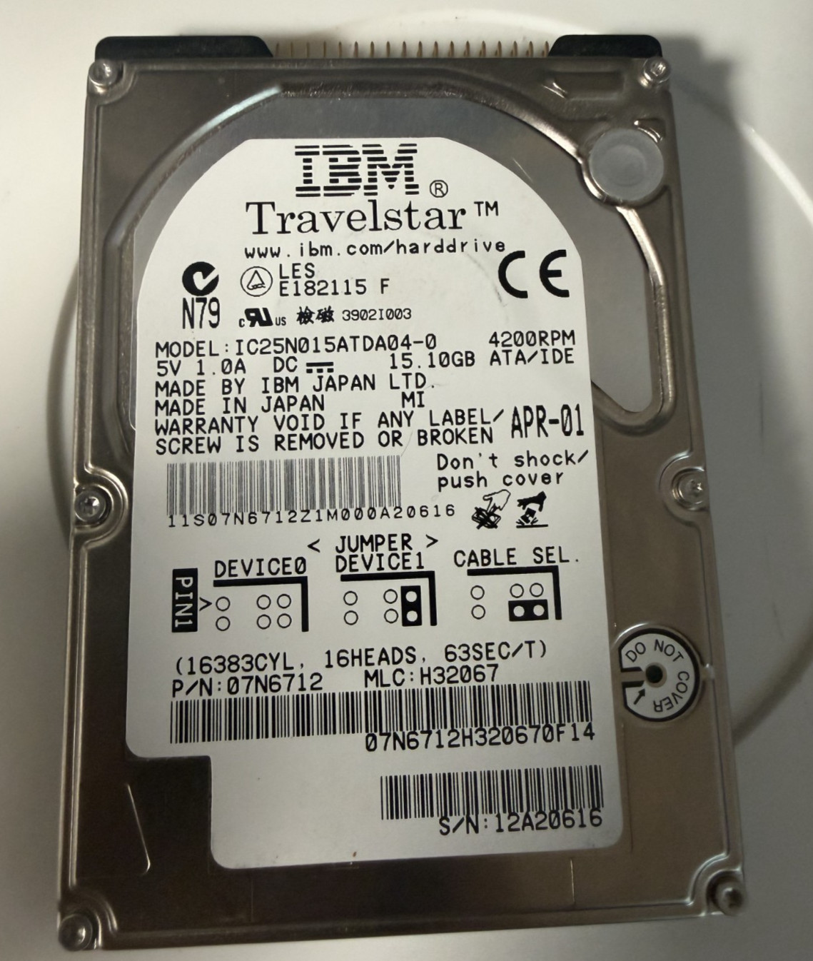 IBM Travelstar IC25N015ATDA04-0 15GB 4200RPM 2.5" IDE ATA Hard Drive Tested