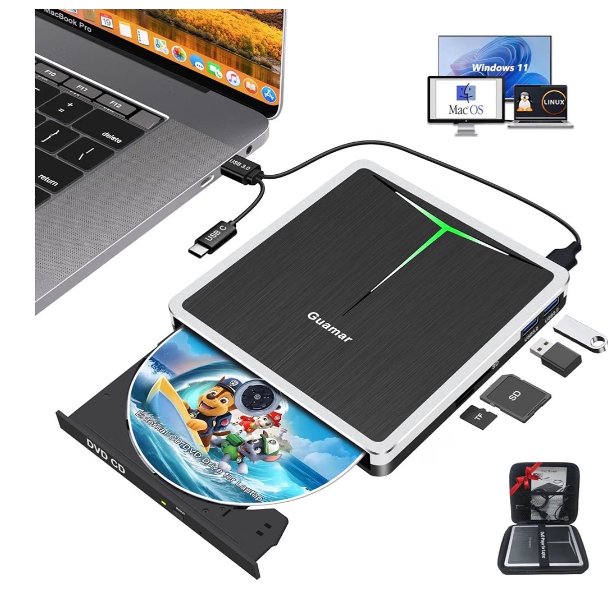 External DVD Drive for PC: USB-C CD Burner Player for Laptop Mac Windows 11 NEW