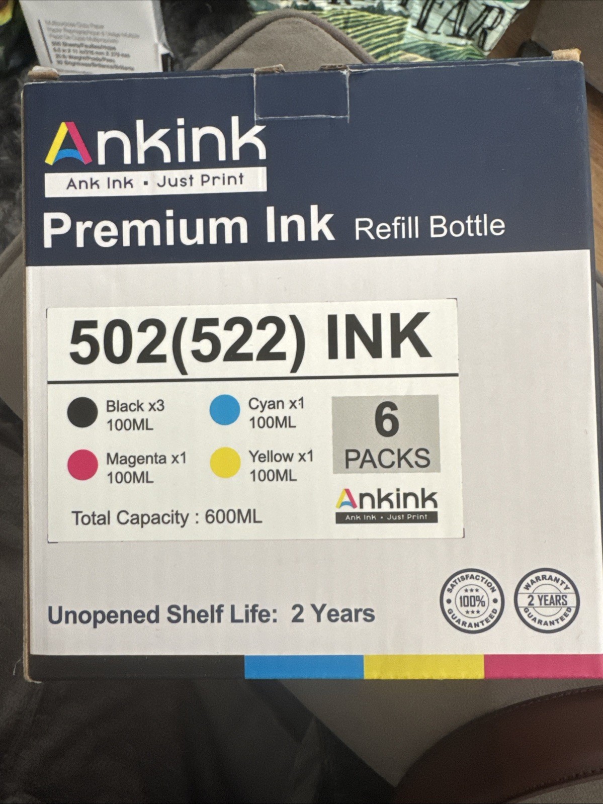 Ankink 502(522) Ink Refill Bottle 6-Pack for Epson Black Cyan Magenta Yellow
