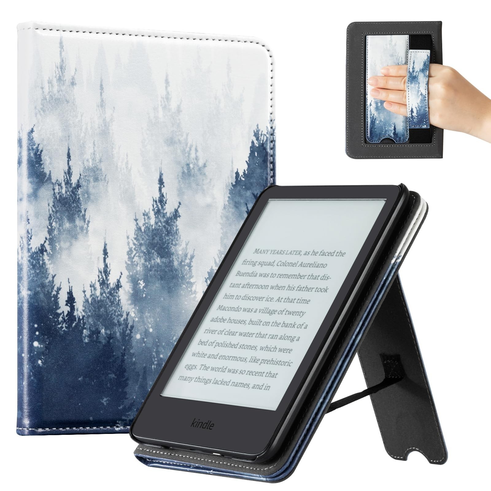 CoBak PU Leather Smart Cover with Kobo Clara Hand Strap for 6" E-Reader Forest