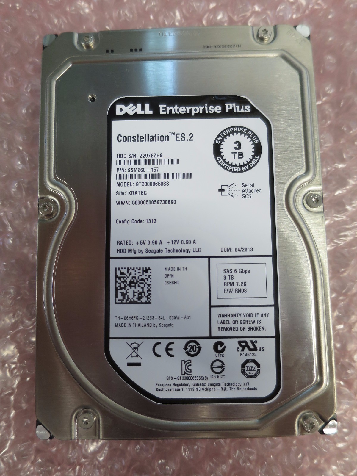 Dell Equallogic Drive 3TB 3.5" 7.2K SAS PS6010E PS5000E PS6000E 6H6FG +  Tray