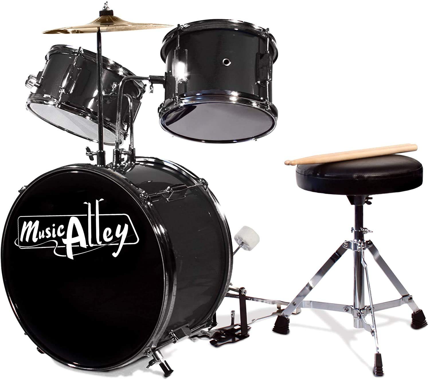 Kids Drum Set 3 Piece with Sticks & Throne Seat - Beginner Drum Kit for Children