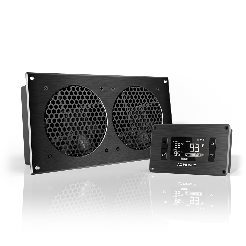 AIRPLATE T7, Cooling Fan System 12" Thermostat Control, Home Theater AV Cabinets